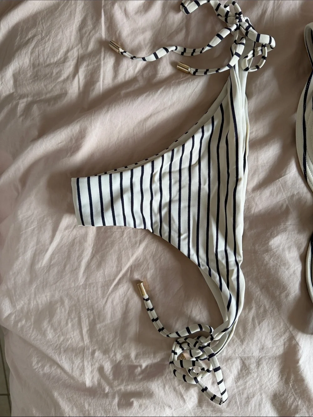 Striped White and Black Tie-Side Bikini